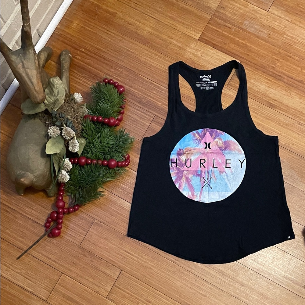 Hurley XS Women's Black Tank Top with Tropical Graphic